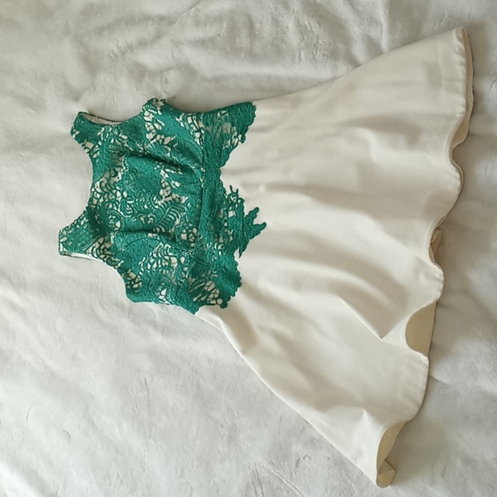 Anthropologie Green and Cream Lace Dress